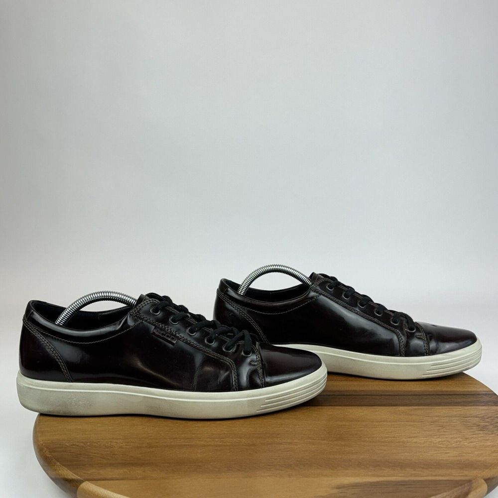 Mens Ecco Brown Patent Leather Casual‎ Lace Up Sneakers Shoes Size EU 44